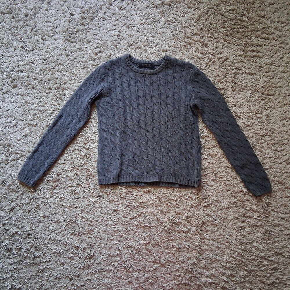 VTG Express Worldbrand Cable Knit Gray Sweater Women's Size S Long Sleeve